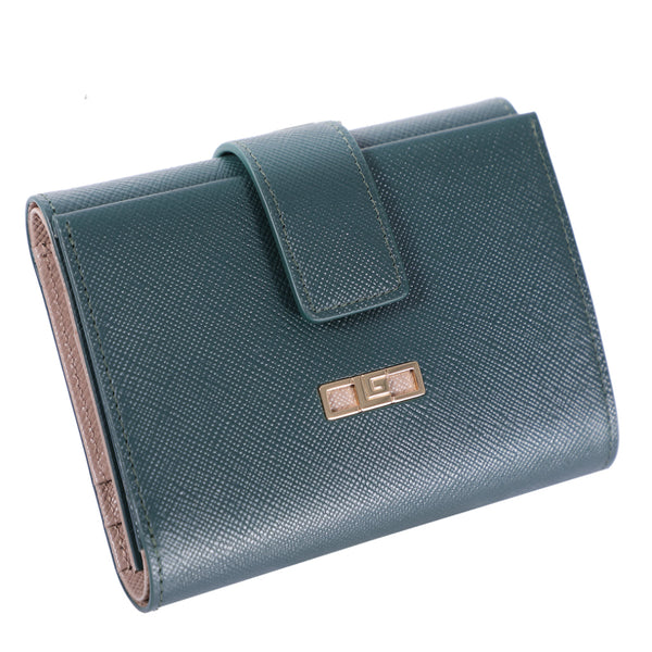 Guy Laroche กระเป๋าสตางค์ผู้หญิง 3 พับกลาง+ใส่เหรียญ หนังลาย safiano สีเขียว รุ่น AGP09543S6GRM