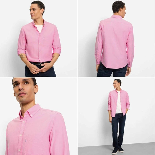 OLYMP CASUAL SHIRT เสื้อเชิ้ตผู้ชายแขนยาว ผ้า Oxford สีชมพู  ทรง Casual regular fit  AUTU26 ICCSHOPPING