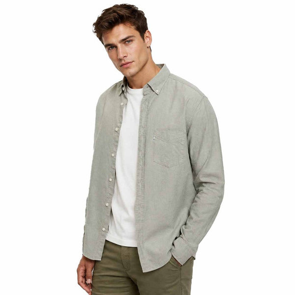 OLYMP CASUAL SHIRT เสื้อเชิ้ตผู้ชายแขนยาว ผ้า Oxford สีเขียวโอลีฟ ทรง Casual regular fit  AUTU26