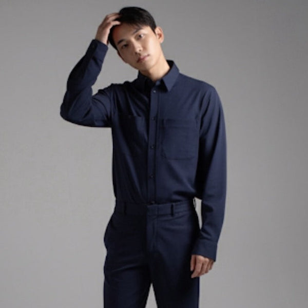 era-won เสื้อเชิ้ตแขนยาว รุ่น QUIET LUXURY MONOTONE SHIRT สี Navy-Draft