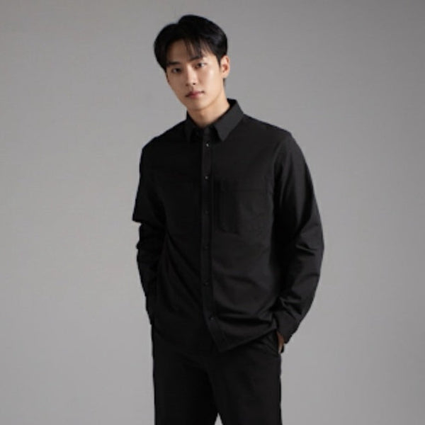 era-won เสื้อเชิ้ตแขนยาว รุ่น QUIET LUXURY MONOTONE SHIRT สี Black-Draft