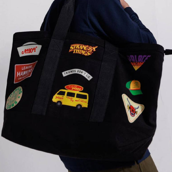era-won กระเป๋าผ้าแคนวาส มีซิปกลาง  JUMBO TOTE BAG สกรีน stranger things สี Signature Black-Draft