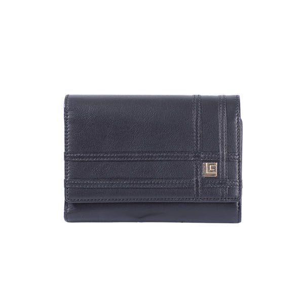 Guy Laroche กระเป๋าสตางค์ผู้หญิง สามพับกลาง  ทำจากหนัง soft  เรียบ  สีดำ รุ่น AGP09033S6BLM ICCSHOPPING