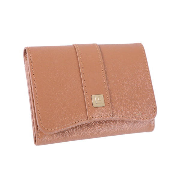 Guy Laroche กระเป๋าสตางค์ผู้หญิง 3 พับสั้น หนังแข็งอัดลายเม็ดทราย สีน้ำตาล รุ่น AGP09613S6BRS