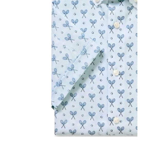 OLYMP LUXOR SHIRT เสื้อเชิ้ตผู้ชายแขนสั้น ทรงตรง  MODERN FIT สีฟ้า พิมพ์ลาย AUTU26 ICCSHOPPING