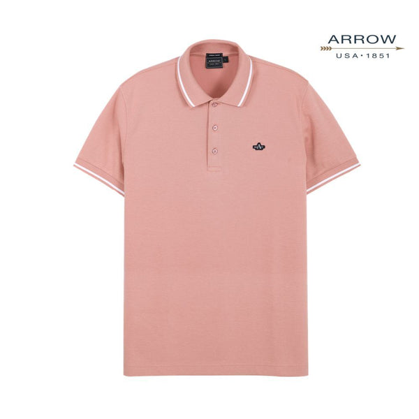 ARROW POLO เสื้อโปโลสีพื้น ปกทอขลิบ แขนรัดขลิบ ไม่มีกระเป๋า ทรง MODERN SMART สี ชมพู รหัส MPCM881A6-PI