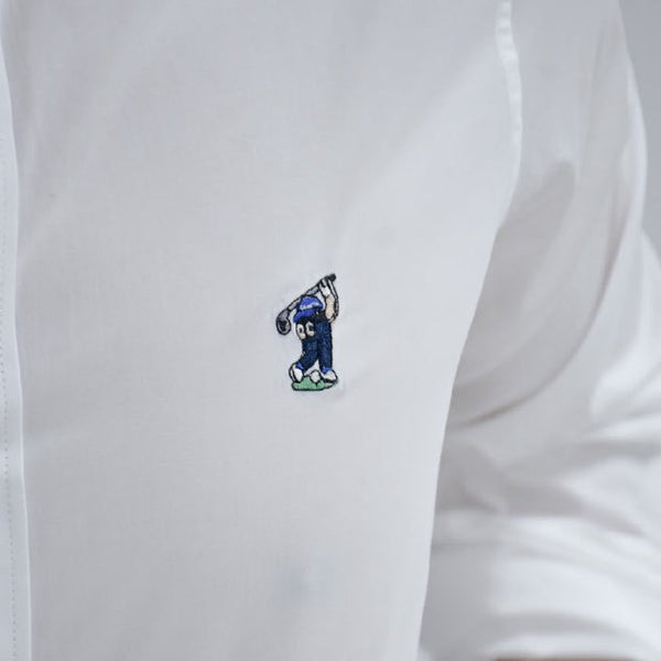 era-won เสื้อเชิ้ตคอปก ปัก ART TOY ทรง Dress shirt แขนยาว สี  White ICCSHOPPING