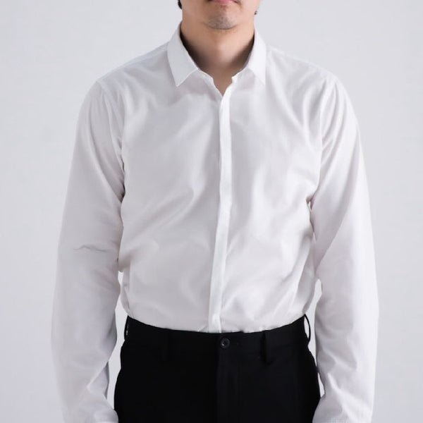 era-won เสื้อเชิ้ตรุ่น QUIET LUXURY SHIRT LONG MEN SLIM HIDDEN BUTTON COLLAR ทรง DRESS SHIRT สี White