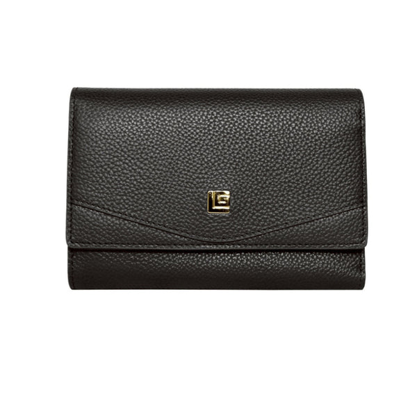 Guy Laroche กระเป๋าสตางค์ผู้หญิง 3 พับสั้น หนังอัดลายลิ้นจี่ สีดำ รุ่น AGP10018W6BLS