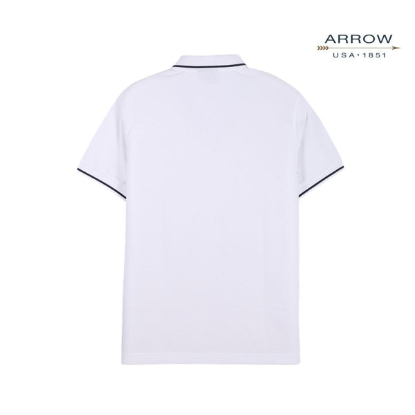ARROW POLO เสื้อโปโลสีพื้น ปกทอขลิบ แขนรัดขลิบ ไม่มีกระเป๋า ทรง MODERN SMART สี ขาว รหัส MPCM881A6-WH ICCSHOPPING