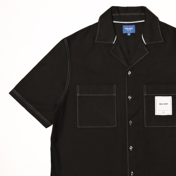 eraw-on Boxy Double Pocket Shirt เสื้อทรงกว้างตรง 2กระเป๋า สำหรับคุณผู้ชาย สีดำ ICCSHOPPING