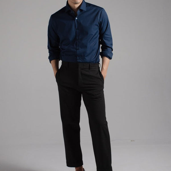 era-won เสื้อเชิ้ตเอราวอนแขนยาว ปกป้าน  รุ่น QUIET SHIRT  สี Navy-D