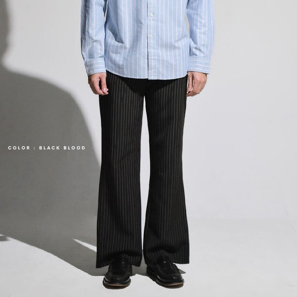era-won กางเกงขาม้า รุ่น SEMI-FLARE STRIPE TROUSERS สี Black Blood-D