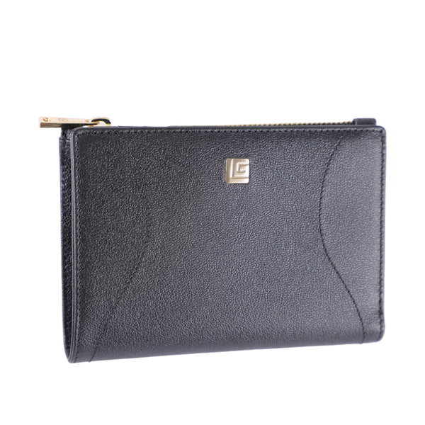 Guy Laroche กระเป๋าสตางค์ผู้หญิง 2 พับสั้น+ใส่เหรียญ หนังแข็งอัดลายเม็ดทราย สีดำ รุ่น AGP09622S6BLB