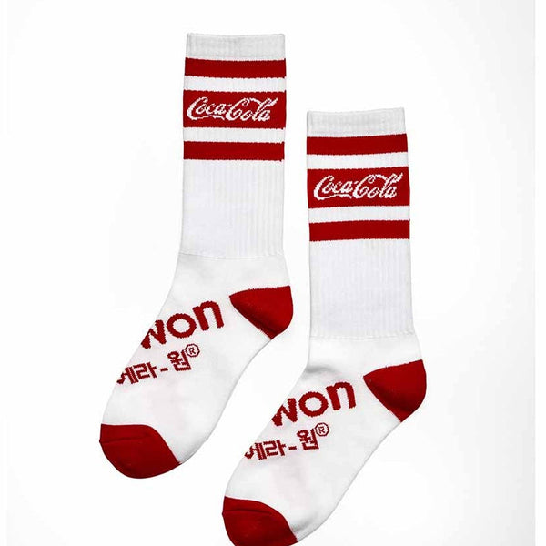 era-won | Coca Cola Socks  สำหรับคุณผู้ชาย และ คุณผู้หญิง สีแดง/ขาว