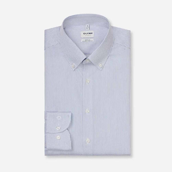 OLYMP LEVEL FIVE SHIRT เสื้อเชิ้ตผู้ชายแขนยาว ทรงพอดีตัว  BODY FIT  สีฟ้าลายทาง AUTU26