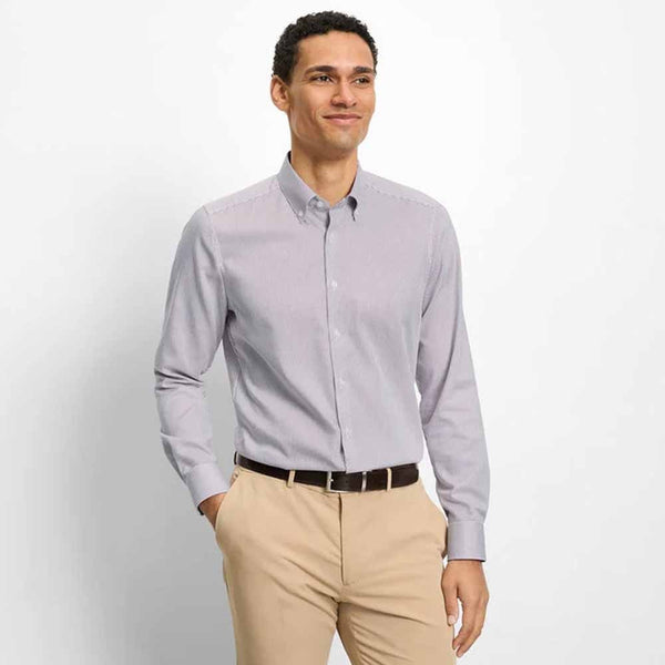OLYMP LEVEL FIVE SHIRT เสื้อเชิ้ตผู้ชายแขนยาว ทรงพอดีตัว  BODY FIT  สีม่วงลายทาง  AUTU26