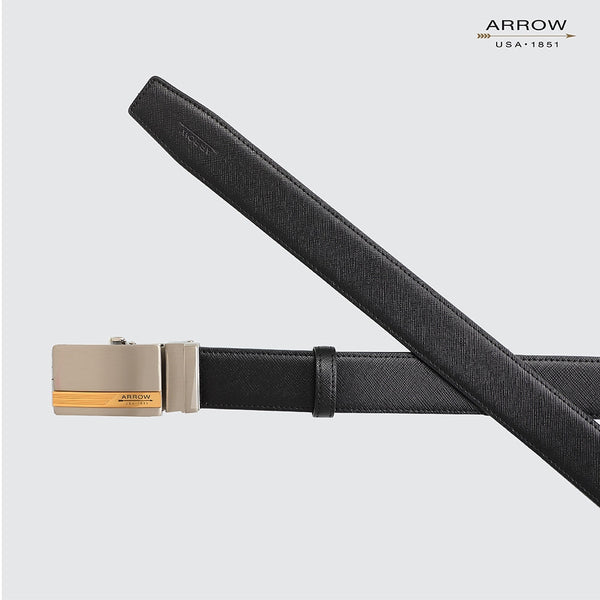 ARROW เข็มขัดผู้ชาย หัวออโต้ล็อค  Auto Belt (หนังวัวแท้จากอิตาลี) สีดำ รุ่น MYCB566 ICCSHOPPING
