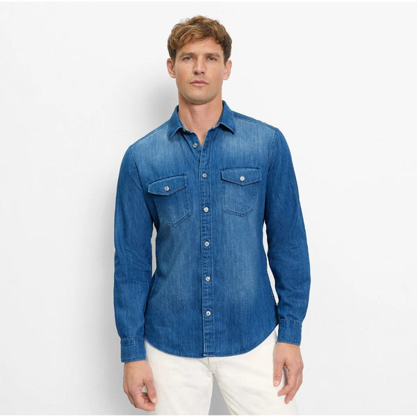 OLYMP CASUAL SHIRT เสื้อเชิ้ตผู้ชายแขนยาว  ผ้ายีนส์  สีน้ำเงิน  ทรง Casual regular fit  AUTU26