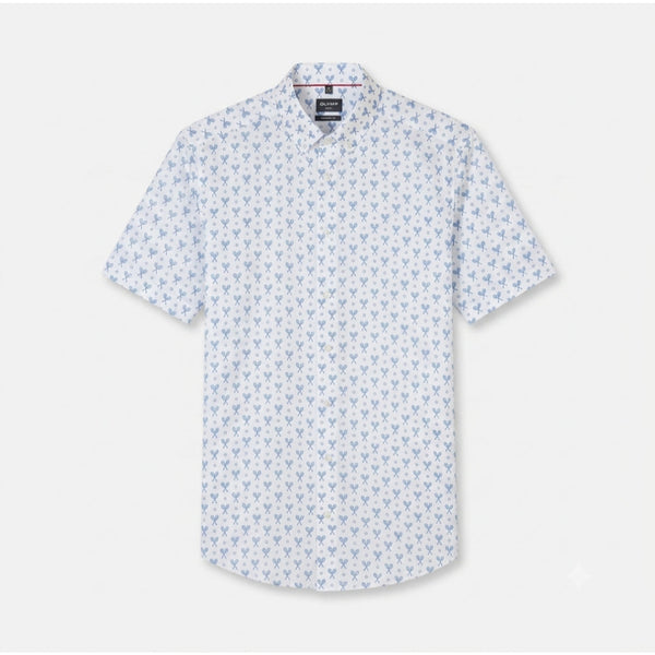 OLYMP LUXOR SHIRT เสื้อเชิ้ตผู้ชายแขนสั้น ทรงตรง  MODERN FIT สีขาว พิมพ์ลาย AUTU26 ICCSHOPPING