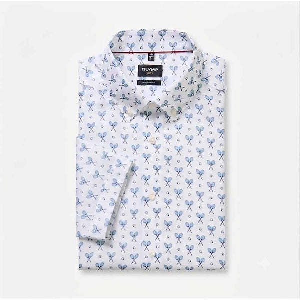 OLYMP LUXOR SHIRT เสื้อเชิ้ตผู้ชายแขนสั้น ทรงตรง  MODERN FIT สีขาว พิมพ์ลาย AUTU26