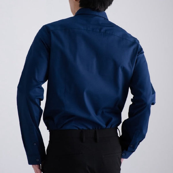 era-won เสื้อเชิ้ตรุ่น QUIET LUXURY SHIRT LONG MEN SLIM HIDDEN BUTTON COLLAR ทรง DRESS SHIRT สี Navy ICCSHOPPING