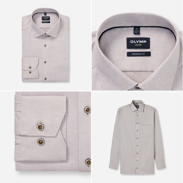 OLYMP LUXOR SHIRT เสื้อเชิ้ตผู้ชายแขนยาว ทรงตรง  Modern Fit สีน้ำตาล SPRI26 ICCSHOPPING