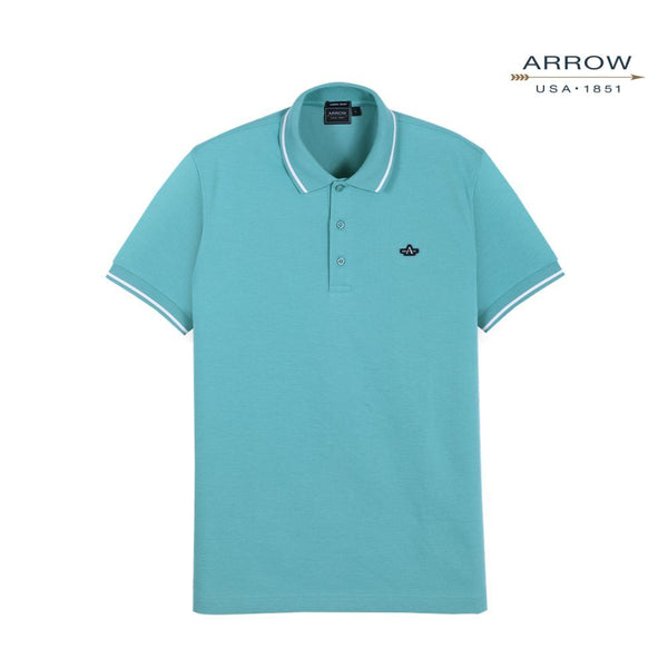 ARROW POLO เสื้อโปโลสีพื้น ปกทอขลิบ แขนรัดขลิบ ไม่มีกระเป๋า ทรง MODERN SMART สี เขียวมิ้นท์ (MINT) รหัส MPCM881A6-MI