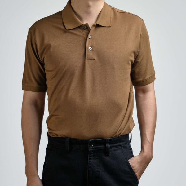 era-won เสื้อโปโลแขนสั้น ทรงสลิม Polo Shirt สี Chocolate Fudge-Draft