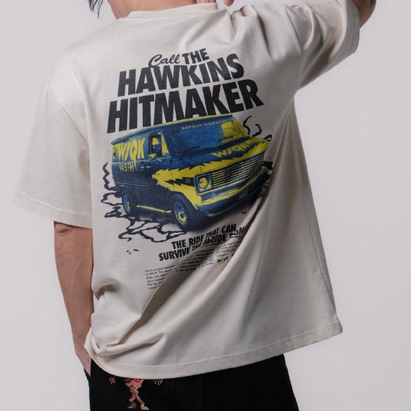 era-won เสื้อยืดเอราวอนแขนสั้น T-Shirt Oversize สกรีน era-won x stranger things สี เบจ สกรีน Hawkins Heroes ICCSHOPPING