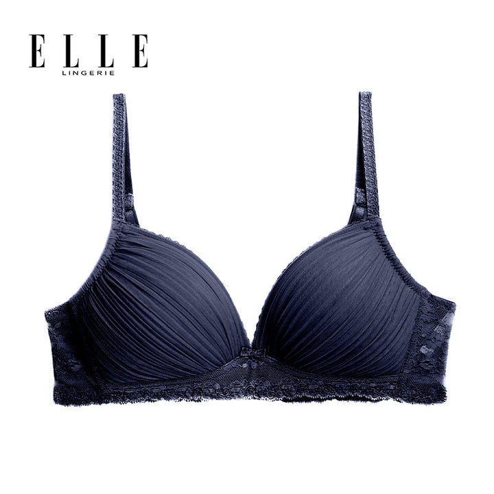 ELLE lingerie Moulded bra ยกทรงไร้โครงเต้าสามเหลี่ยมแต่งพลีทและผ้าลูกไม้ สีเบจ (LB6721) Elle