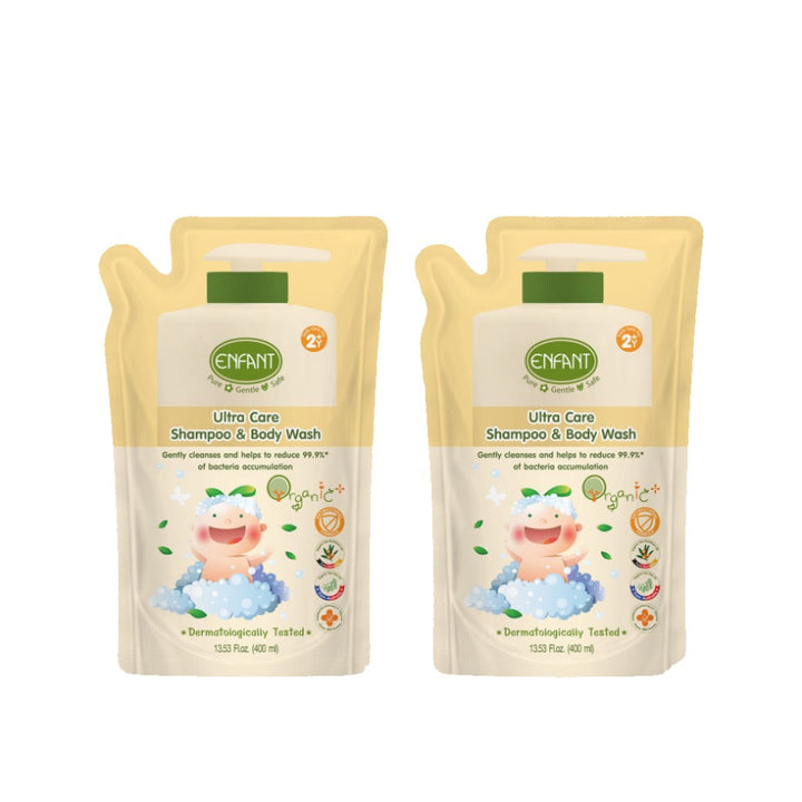 [1แถม1] Enfant อองฟองต์ Organic Plus Ultra Care Shampoo & Body Wash อาบน้ำสระผมในขวดเดียวสำหรับเด็ก 2 ปีขึ้นไป สูตร Anti Bacterial ENFANT