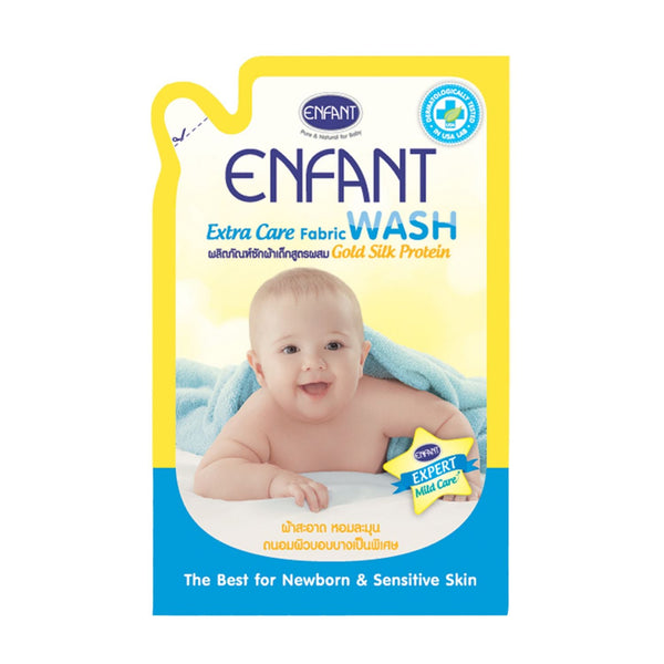 Enfant อองฟองต์ Extra Care Fabric Wash ผลิตภัณฑ์ซักผ้าสำหรับเด็กแรกเกิดและถนอมผิวบอบบาง สูตรผสม Gold Silk Protein 700 ml. 1ซอง