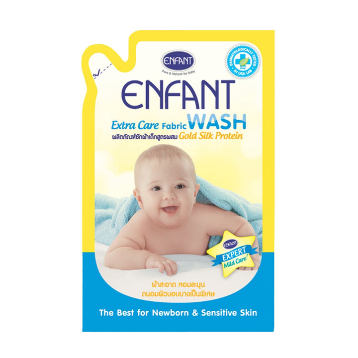 Enfant อองฟองต์ Extra Care Fabric Wash ผลิตภัณฑ์ซักผ้าสำหรับเด็กแรกเกิดและถนอมผิวบอบบาง สูตรผสม Gold Silk Protein 700 ml. 1ซอง ENFANT