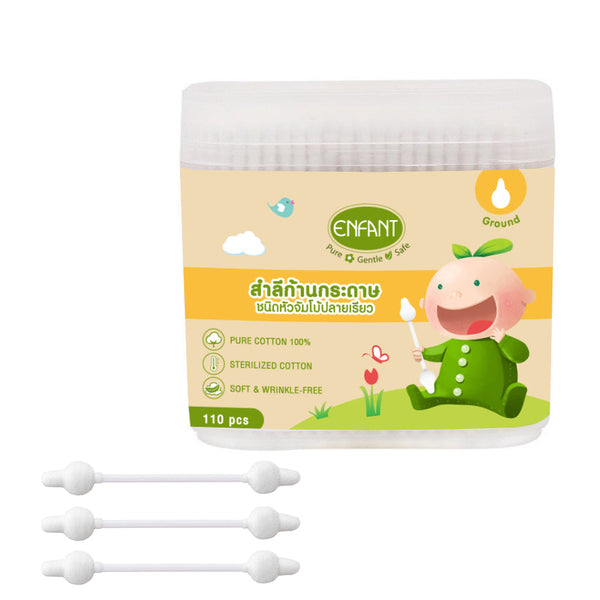 Enfant อองฟองต์ Cotton Buds สำลีก้านกระดาษ ชนิดหัวจัมโบ้ปลายเรียว บรรจุ 110 ก้าน