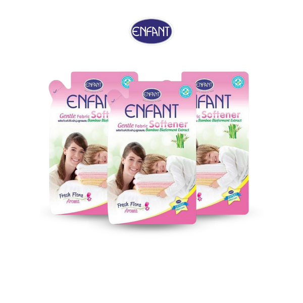 Enfant อองฟองต์ Gentle Fabric Softener ผลิตภัณฑ์ปรับผ้านุ่มสำหรับทุกคนในครอบครัว สูตรบอกลากลิ่นอับชื้นด้วย Bamboo Bioferment Extract 700 ml. 1แพ็ค/3ซอง ENFANT