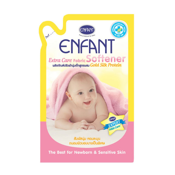 Enfant อองฟองต์ Extra Care Fabric Softener Gold Silk Protein ผลิตภัณฑ์ปรับผ้านุ่มสำหรับเด็กแรกเกิดและถนอมผิวบอบบาง สูตรผสม Gold Silk Protein 700 ml. 1ซอง ENFANT